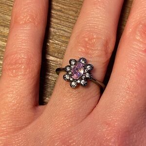Pink and Silver Cluster Ring with Floral Design